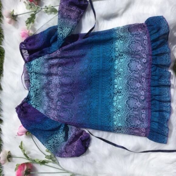 Justice Purple Blue Blouse Floral Flower Ombre 16 - Picture 6 of 7